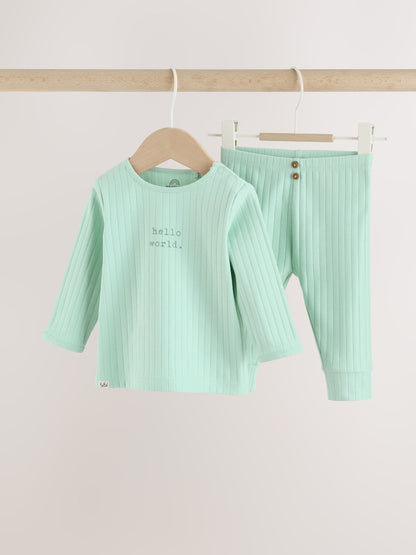 Sage Green Hello World Top and Leggings Baby Set (0-18mths) - Size First Size (50cm) - Sage Green Hello World