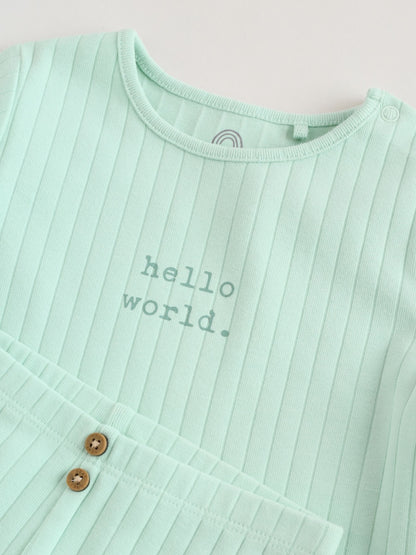 Sage Green Hello World Top and Leggings Baby Set (0-18mths) - Size First Size (50cm)