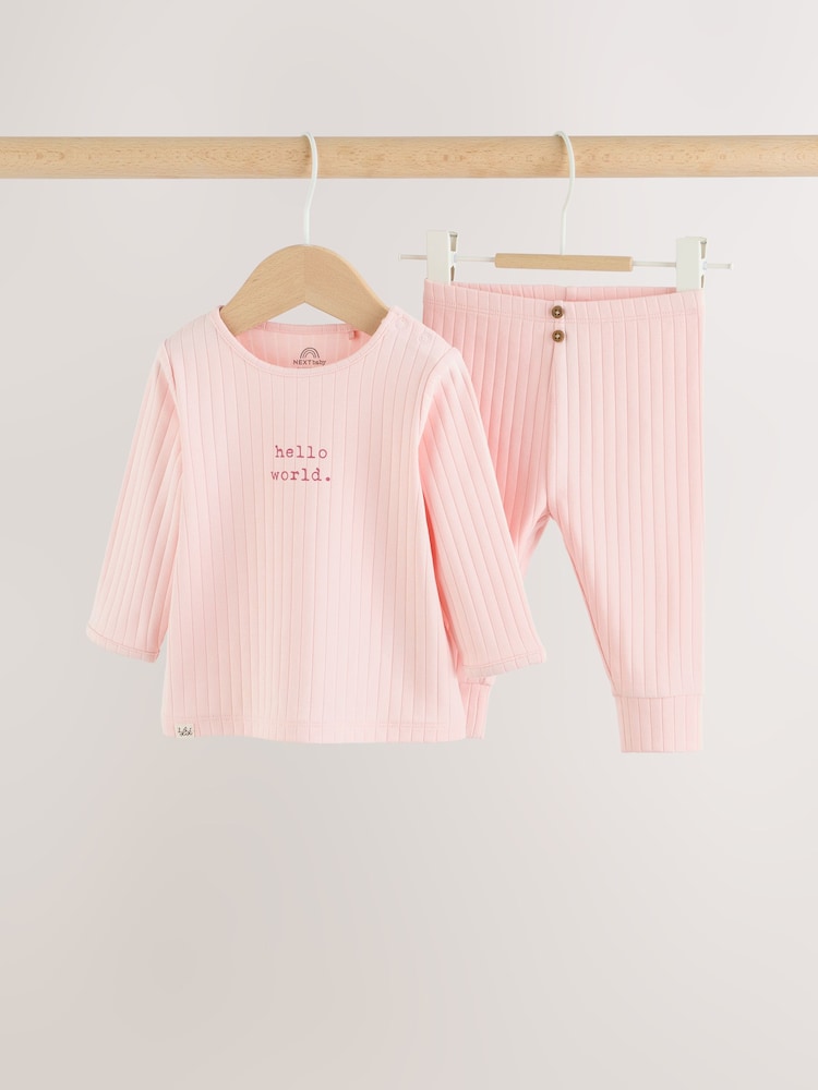 Pink Hello World Top and Leggings Baby Set (0-18mths) - Size First Size (50cm) - Pink Hello World