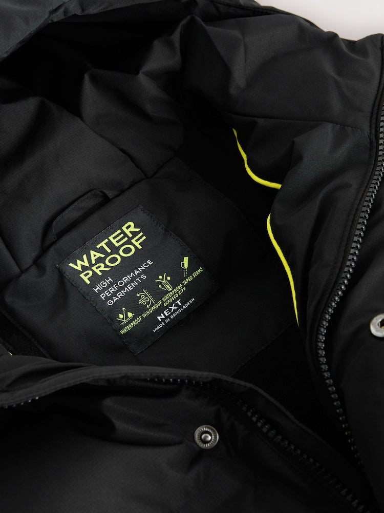 Black Waterproof Padded Long Line Coat (3-16yrs)