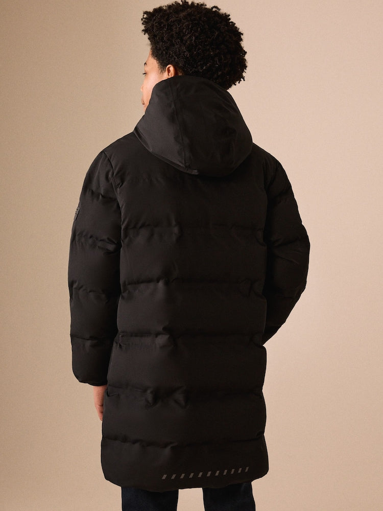 Black Waterproof Padded Long Line Coat (3-16yrs)