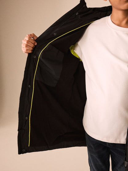 Black Waterproof Padded Long Line Coat (3-16yrs)