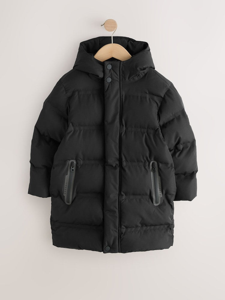 Black Waterproof Padded Long Line Coat (3-16yrs)