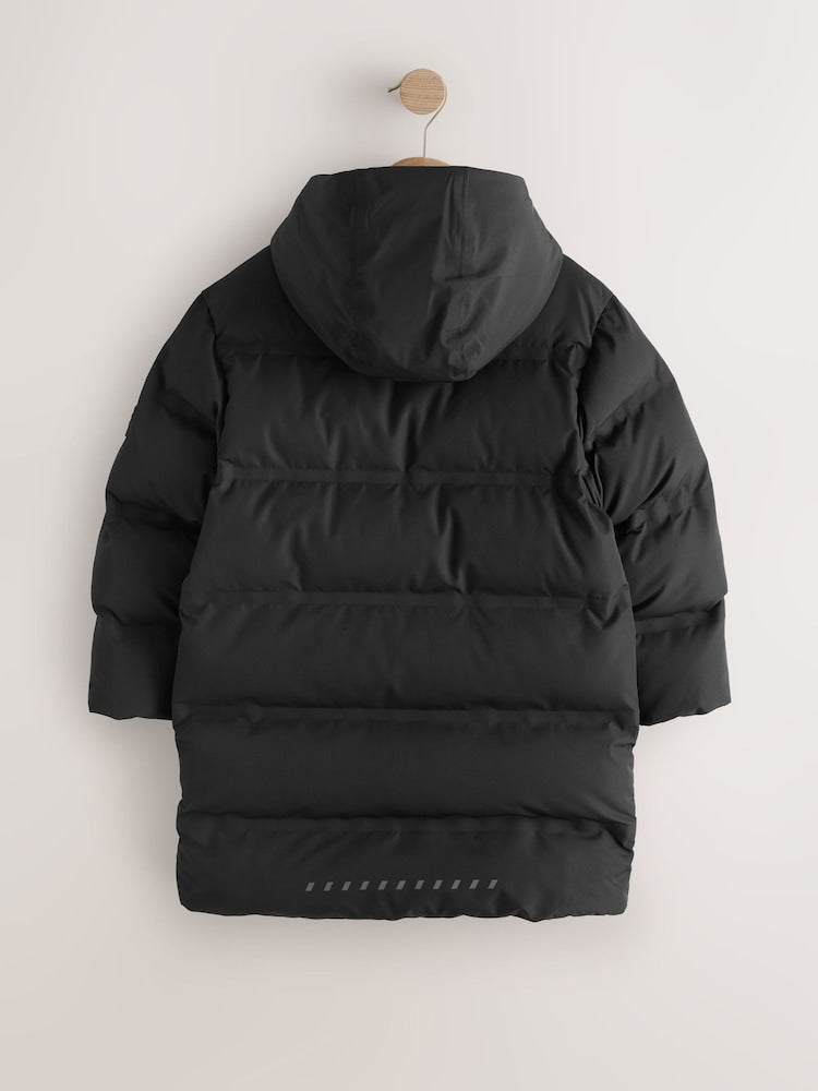 Black Waterproof Padded Long Line Coat (3-16yrs)
