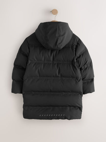 Black Waterproof Padded Long Line Coat (3-16yrs)