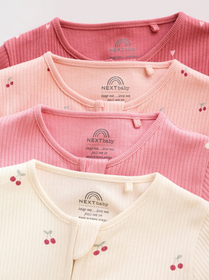 Pink Cherry Print Two Way Zip Baby Sleepsuits 4 Pack (0-3yrs)