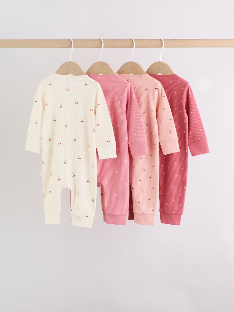 Pink Cherry Print Two Way Zip Baby Sleepsuits 4 Pack (0-3yrs)