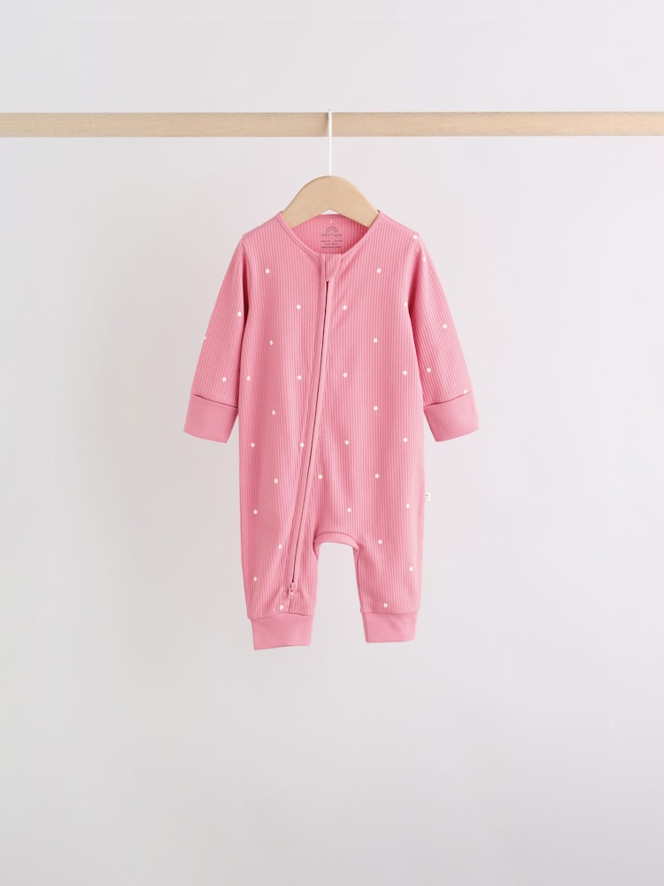 Pink Cherry Print Two Way Zip Baby Sleepsuits 4 Pack (0-3yrs)