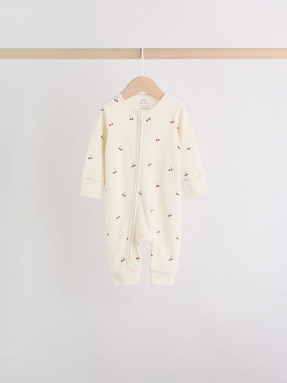 Pink Cherry Print Two Way Zip Baby Sleepsuits 4 Pack (0-3yrs)
