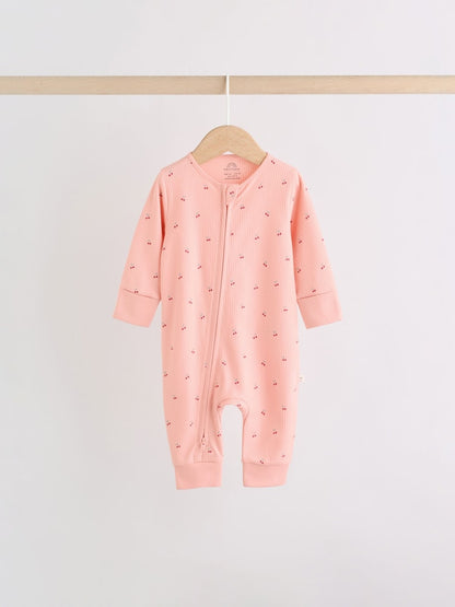 Pink Cherry Print Two Way Zip Baby Sleepsuits 4 Pack (0-3yrs)