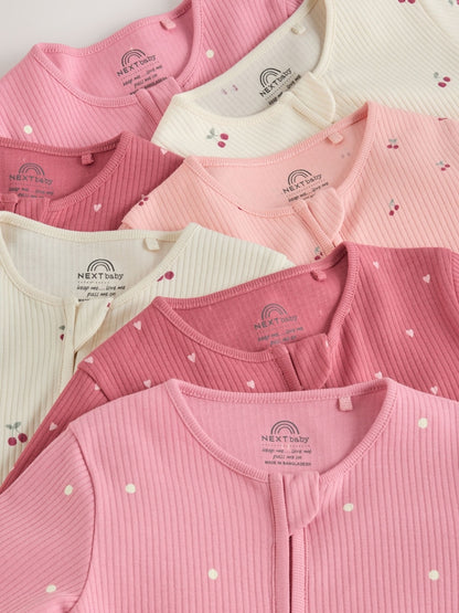 Pink Cherry Print Baby Sleepsuit 7 Pack (0mths-3yrs)