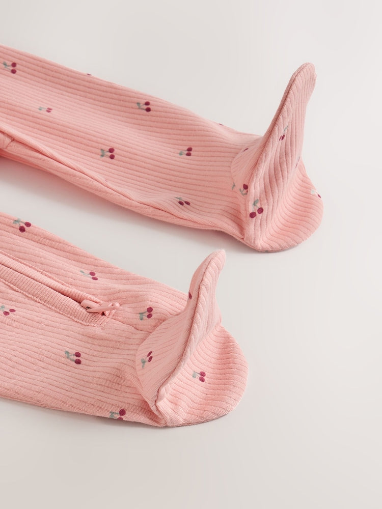 Pink Cherry Print Baby Sleepsuit 7 Pack (0mths-3yrs)