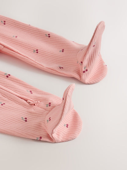 Pink Cherry Print Baby Sleepsuit 7 Pack (0mths-3yrs)
