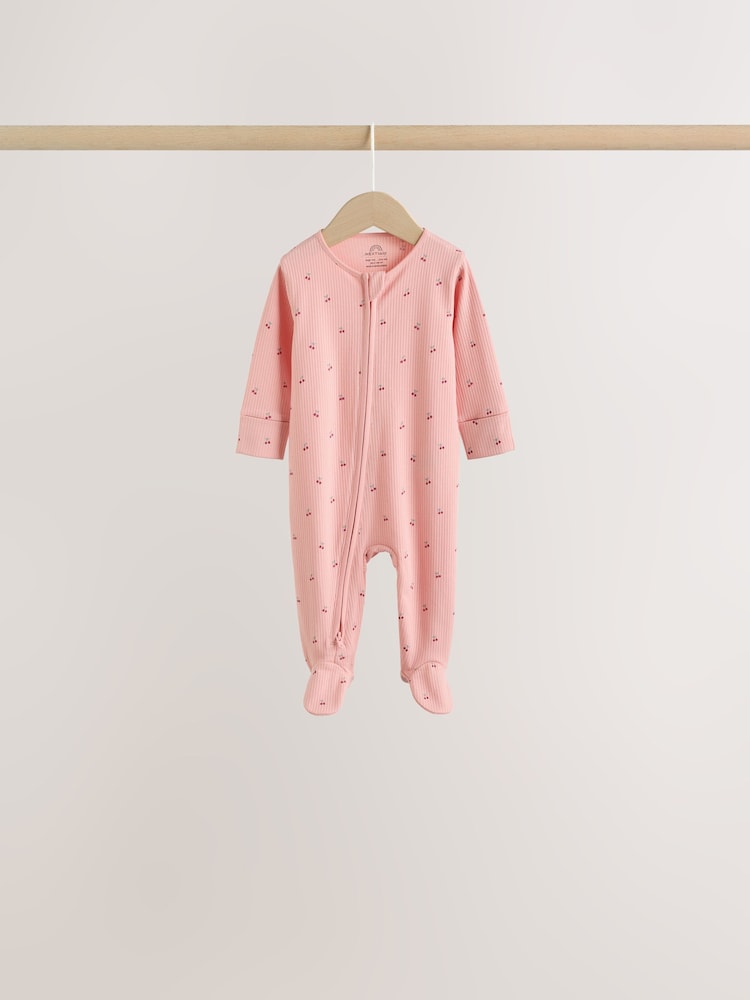 Pink Cherry Print Baby Sleepsuit 7 Pack (0mths-3yrs)