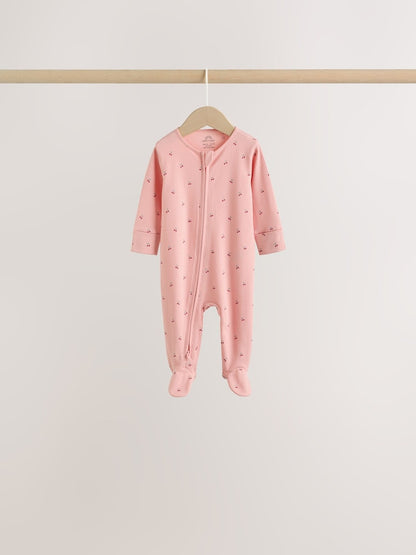 Pink Cherry Print Baby Sleepsuit 7 Pack (0mths-3yrs)