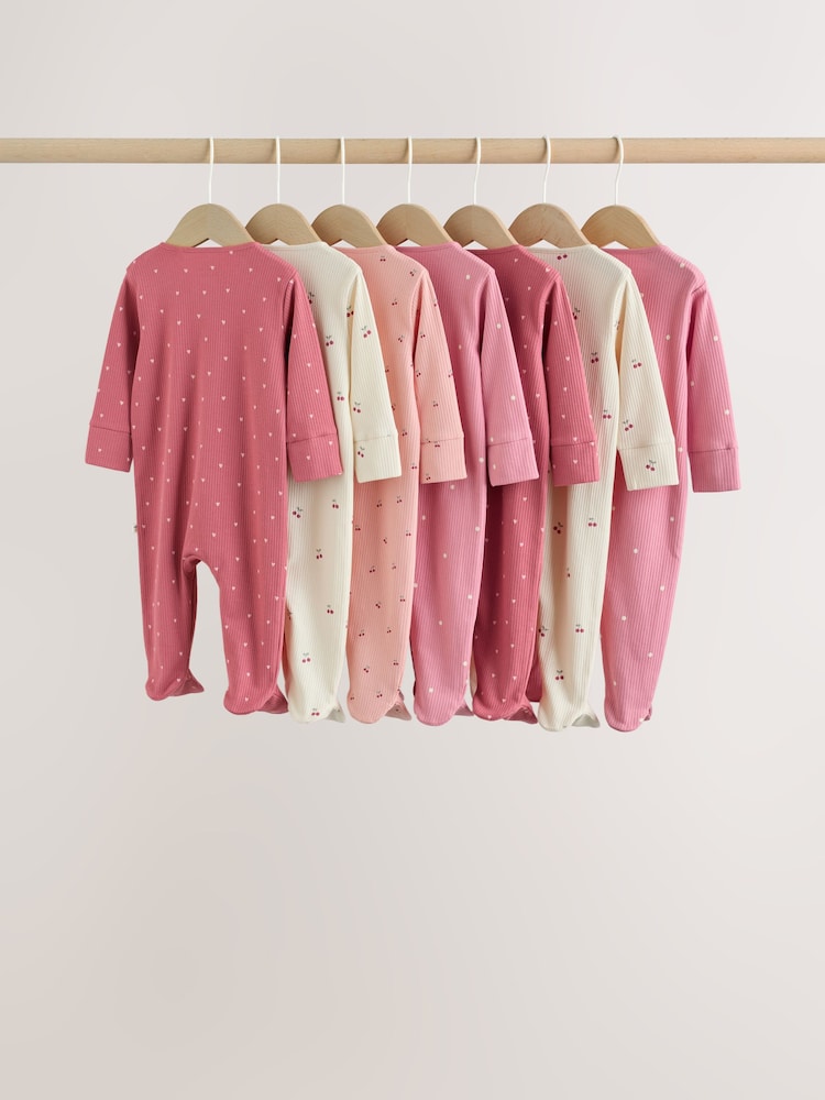 Pink Cherry Print Baby Sleepsuit 7 Pack (0mths-3yrs)