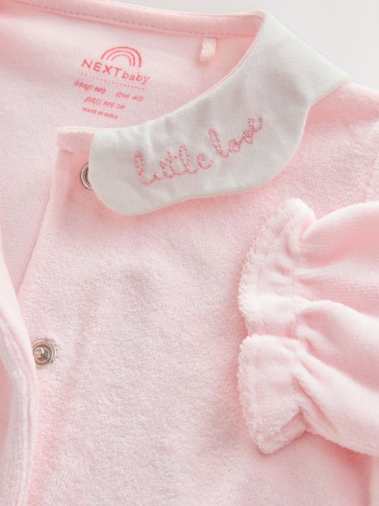 Pink Collar Velour Baby Sleepsuit (0mths-3yrs)