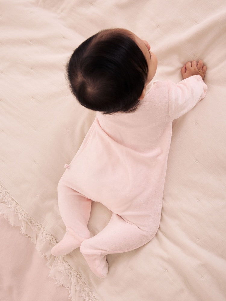 Pink Collar Velour Baby Sleepsuit (0mths-3yrs)