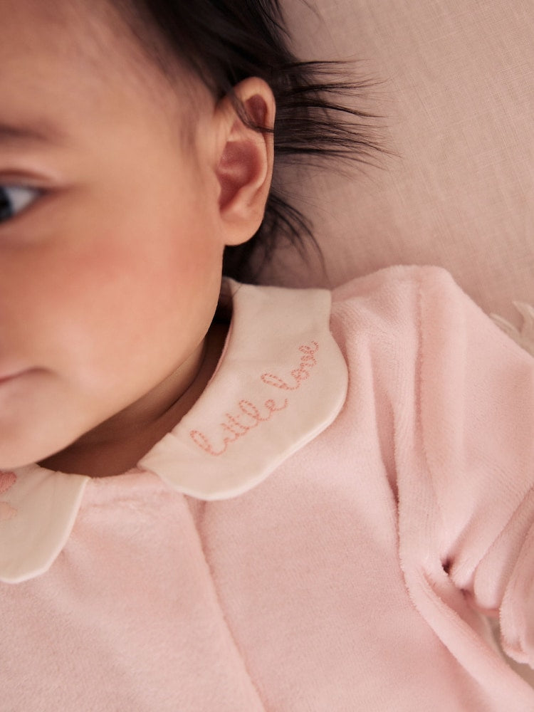 Pink Collar Velour Baby Sleepsuit (0mths-3yrs)