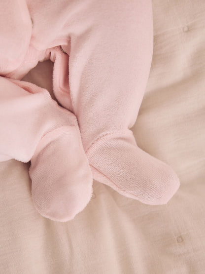 Pink Collar Velour Baby Sleepsuit (0mths-3yrs)