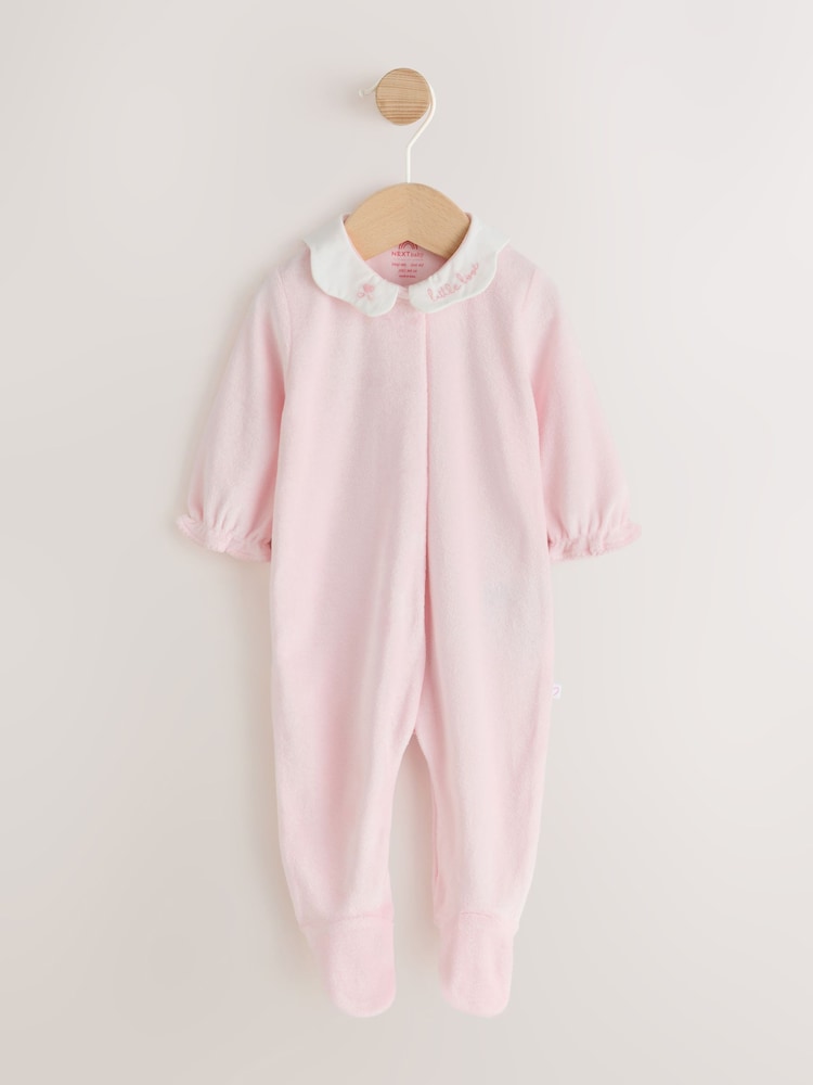 Pink Collar Velour Baby Sleepsuit (0mths-3yrs)