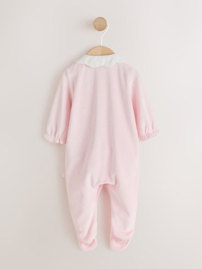 Pink Collar Velour Baby Sleepsuit (0mths-3yrs)
