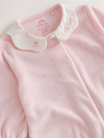 Pink Collar Velour Baby Sleepsuit (0mths-3yrs)
