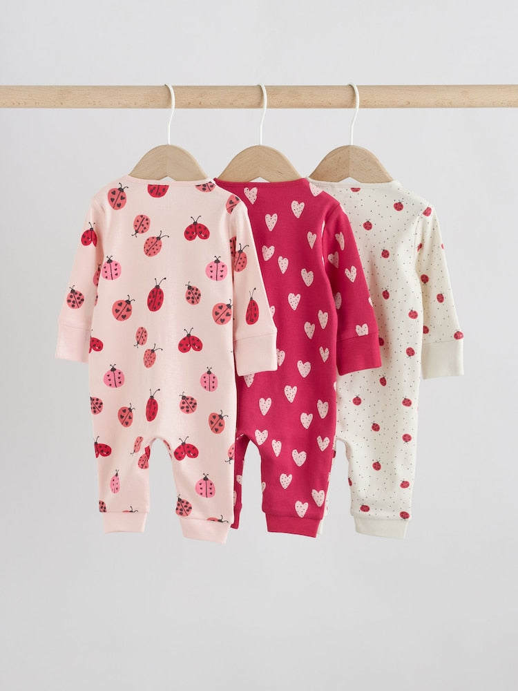Red Ladybird Two Way Zip Baby Sleepsuit 3 Pack (0mths-3yrs)