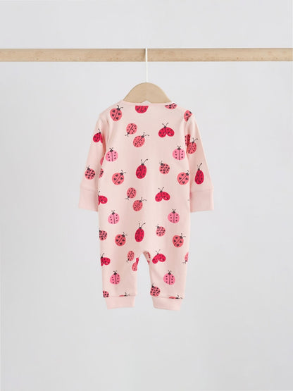 Red Ladybird Two Way Zip Baby Sleepsuit 3 Pack (0mths-3yrs)