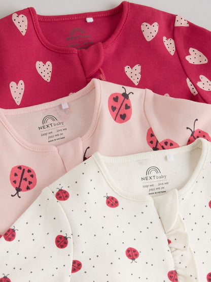 Red Ladybird Two Way Zip Baby Sleepsuit 3 Pack (0mths-3yrs)