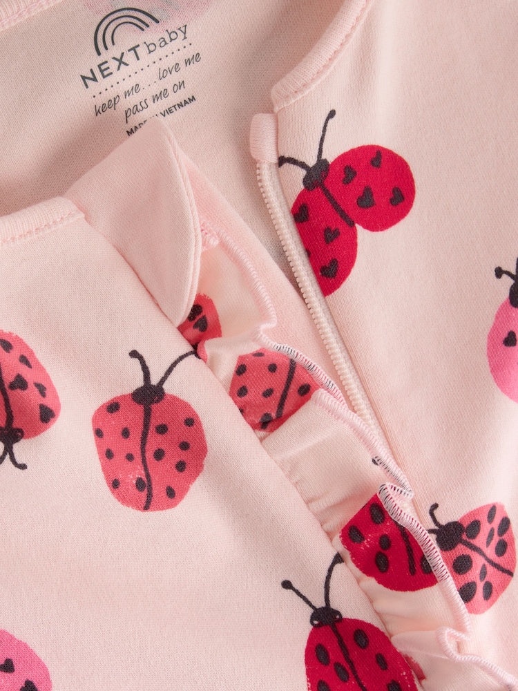 Red Ladybird Two Way Zip Baby Sleepsuit 3 Pack (0mths-3yrs)