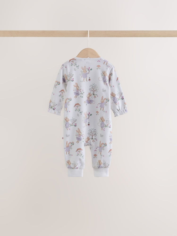 Lilac/Sage Fairy Mouse Two Way Zip Baby Sleepsuits 4 Pack (0mths-3yrs)