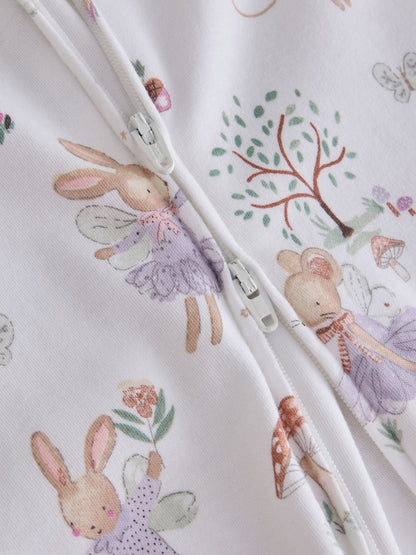 Lilac/Sage Fairy Mouse Two Way Zip Baby Sleepsuits 4 Pack (0mths-3yrs)