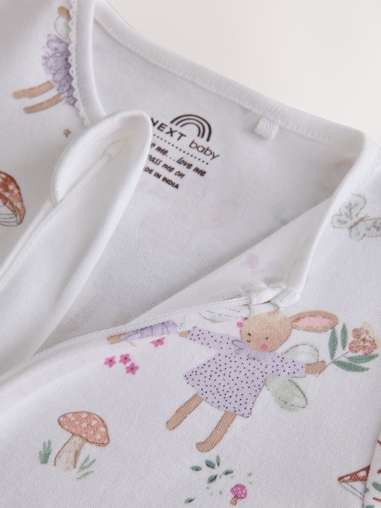 Lilac/Sage Fairy Mouse Two Way Zip Baby Sleepsuits 4 Pack (0mths-3yrs)