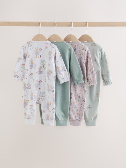Lilac/Sage Fairy Mouse Two Way Zip Baby Sleepsuits 4 Pack (0mths-3yrs)