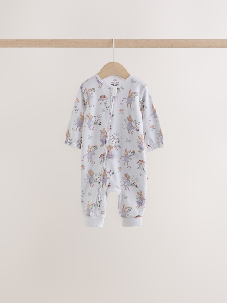 Lilac/Sage Fairy Mouse Two Way Zip Baby Sleepsuits 4 Pack (0mths-3yrs)