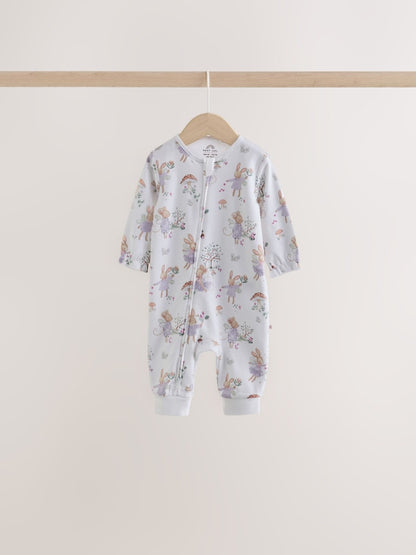 Lilac/Sage Fairy Mouse Two Way Zip Baby Sleepsuits 4 Pack (0mths-3yrs)
