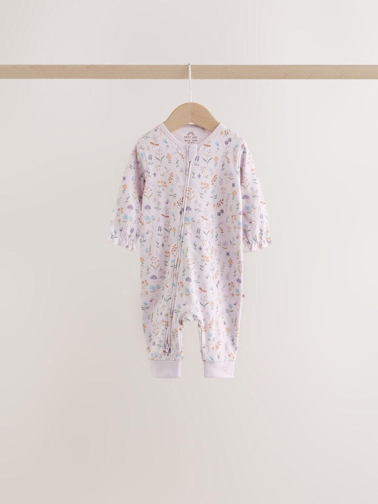 Lilac/Sage Fairy Mouse Two Way Zip Baby Sleepsuits 4 Pack (0mths-3yrs)