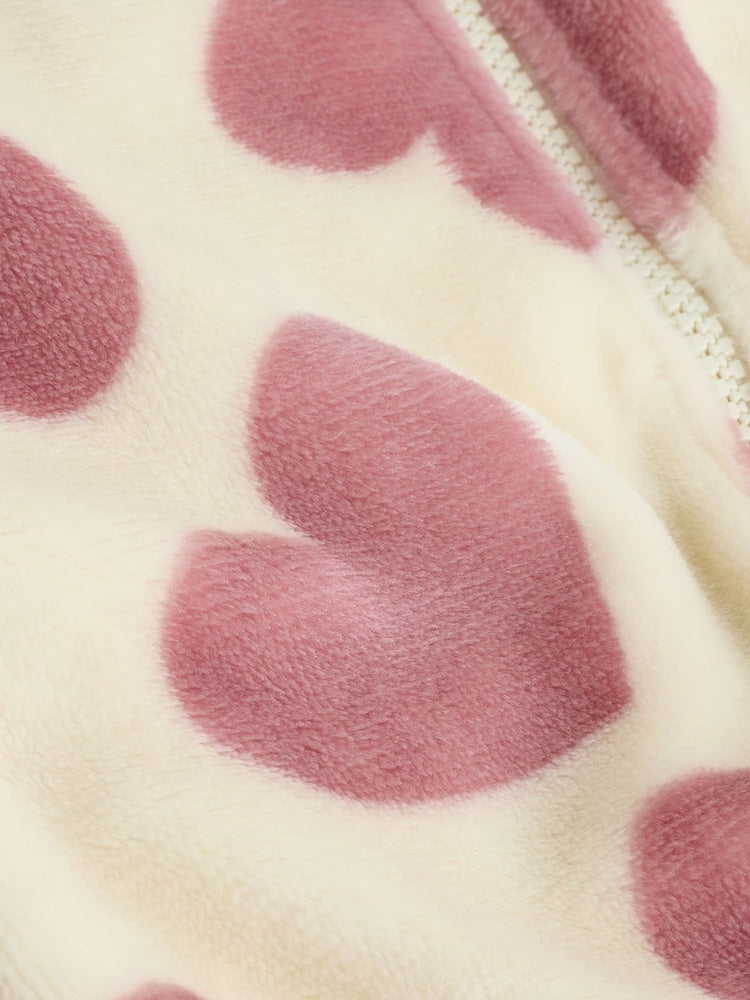 Ecru/Pink Heart Two Way Zip Fleece Sleepsuit