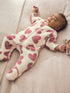 Ecru/Pink Heart Two Way Zip Fleece Sleepsuit