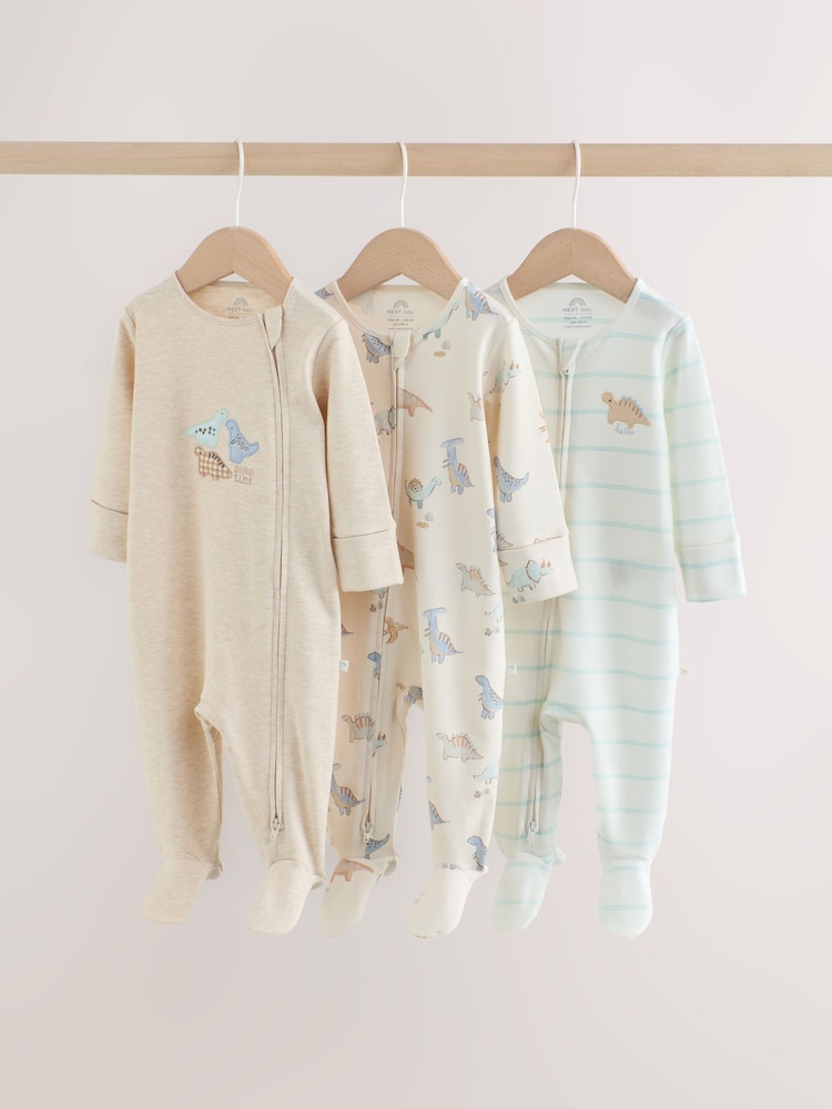 Neutral Dinosaur Baby Sleepsuits 3 Pack (0-2yrs) - Up to 1 Month (50-56cm)