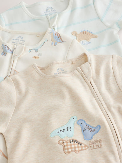 Neutral Dinosaur Baby Sleepsuits 3 Pack (0-2yrs)
