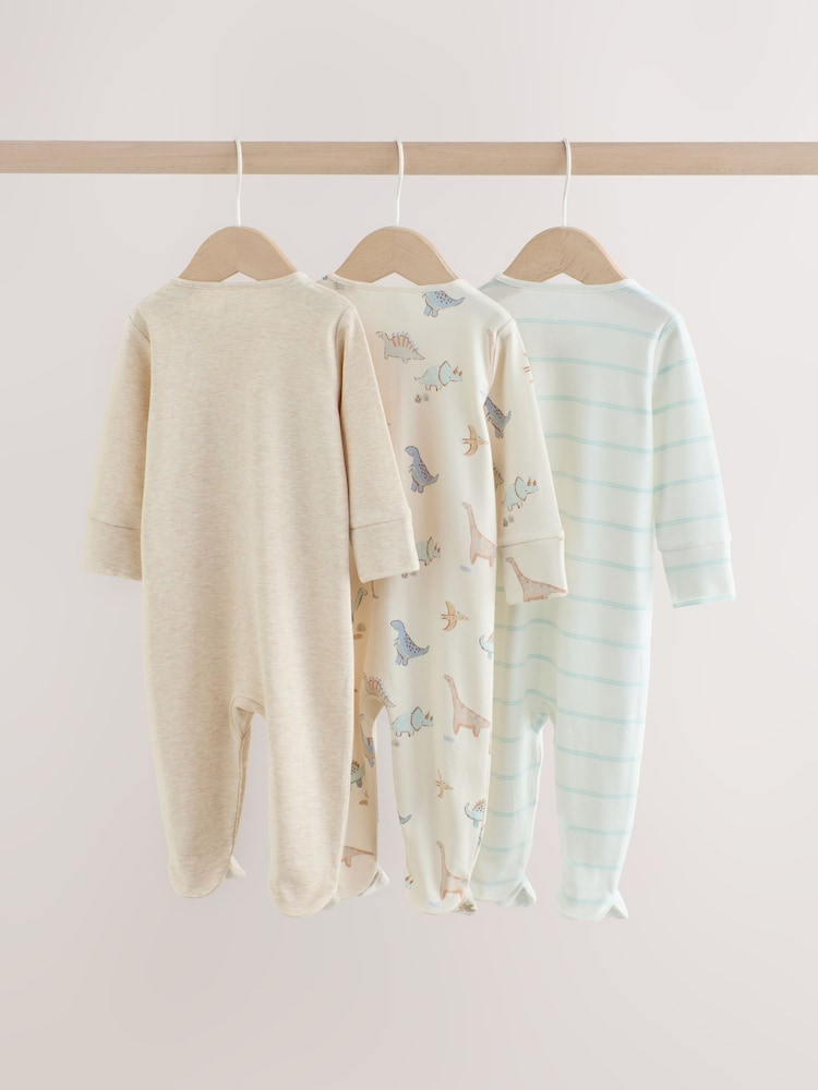 Neutral Dinosaur Baby Sleepsuits 3 Pack (0-2yrs)
