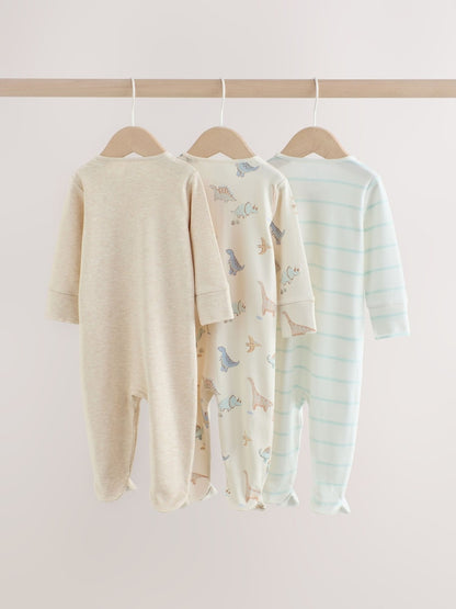 Neutral Dinosaur Baby Sleepsuits 3 Pack (0-2yrs)