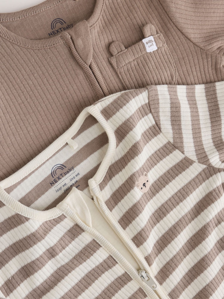 Neutral/Brown Bear Two Way Zip Baby Sleepsuits 7 Pack (0mths-2yrs)