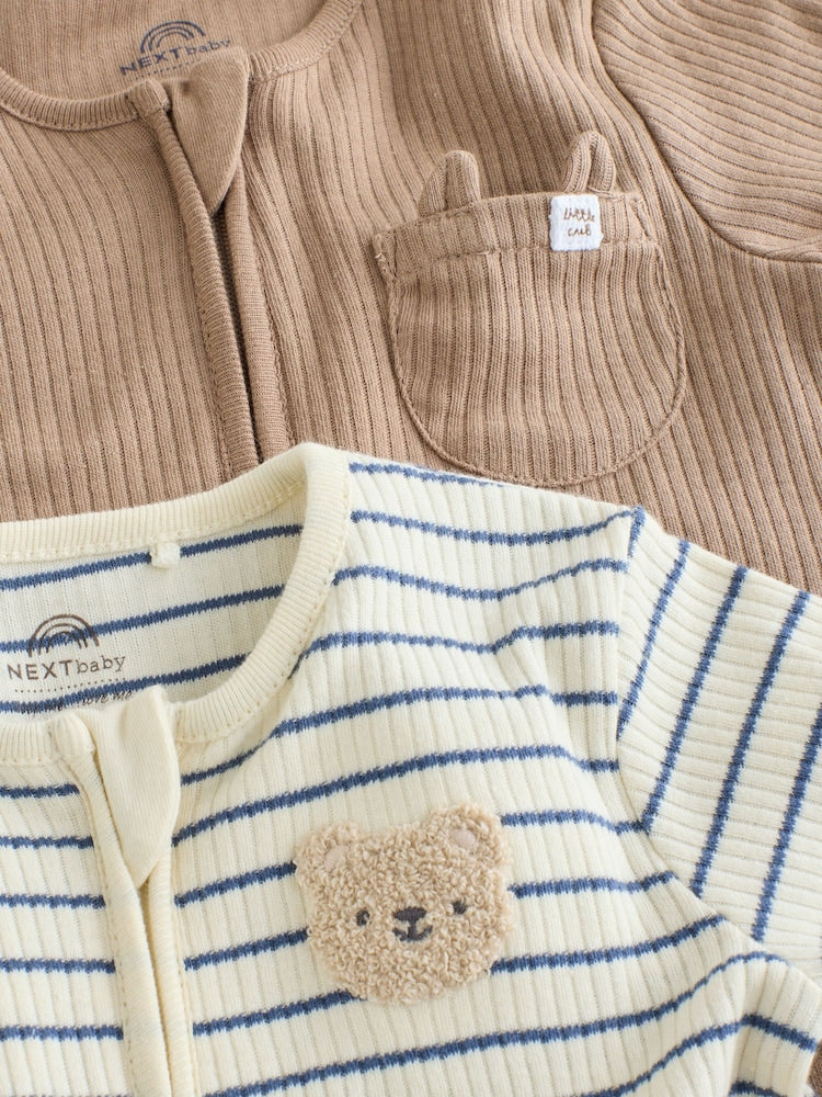 Neutral/Brown Bear Two Way Zip Baby Sleepsuits 7 Pack (0mths-2yrs)