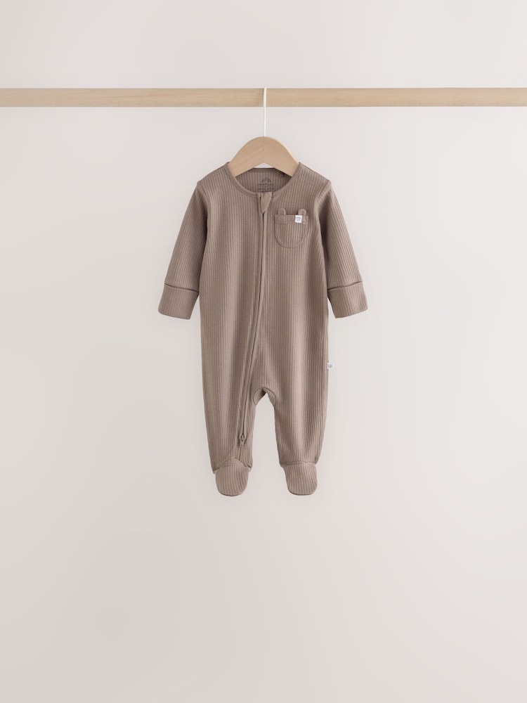 Neutral/Brown Bear Two Way Zip Baby Sleepsuits 7 Pack (0mths-2yrs)