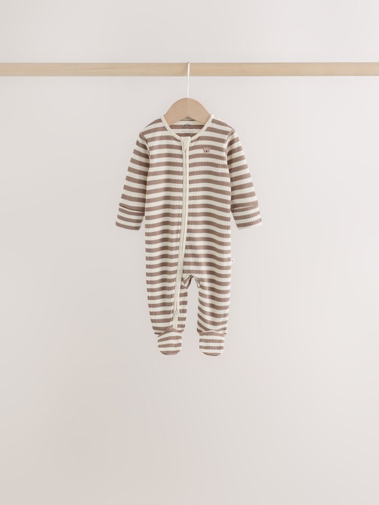 Neutral/Brown Bear Two Way Zip Baby Sleepsuits 7 Pack (0mths-2yrs)