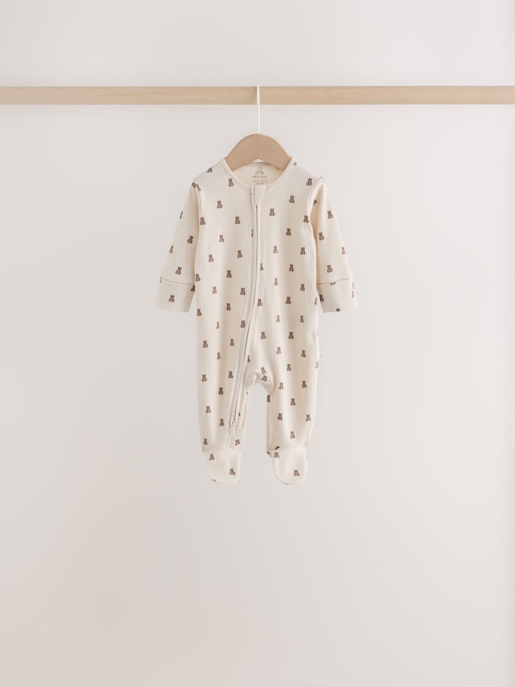 Neutral/Brown Bear Two Way Zip Baby Sleepsuits 7 Pack (0mths-2yrs)