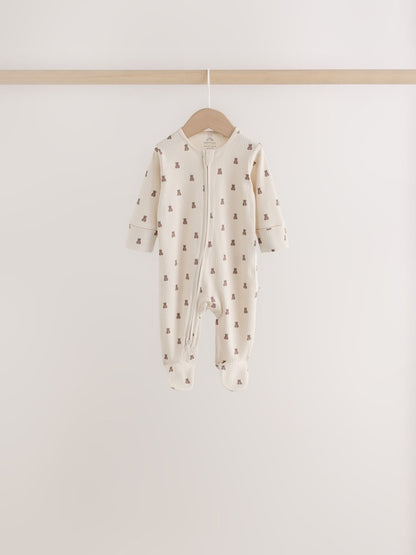 Neutral/Brown Bear Two Way Zip Baby Sleepsuits 7 Pack (0mths-2yrs)